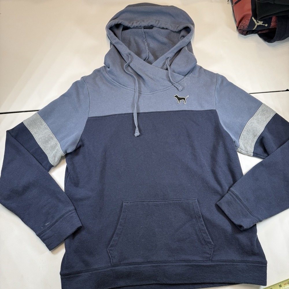 Victorias Secret PINK Hoodie Large‎ Blue Color block Sequins Spell Out Y2K